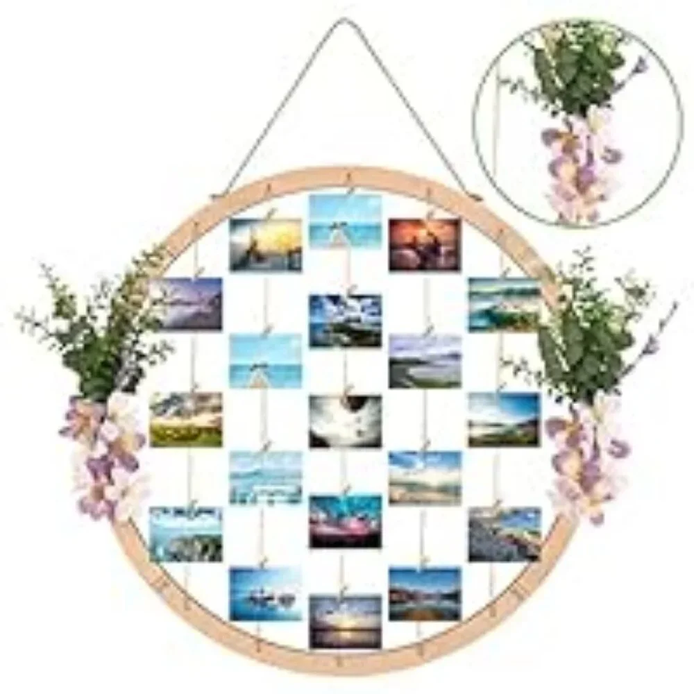 3 Lrg. Round Wooden Picture Frames, 1 White Carnation, 2 Eucalyptus and Lavender